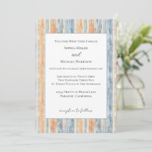 Invitation Mariage aux rayures crème pêche bleue