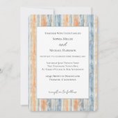Invitation Mariage aux rayures crème pêche bleue (Devant)