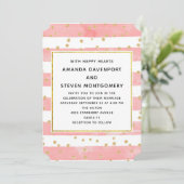 Invitation Mariage aux rayures rose blush et confettis dorés (Debout devant)