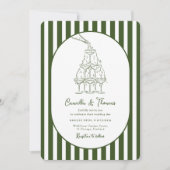 Invitation Mariage aux rayures vert foncé (Devant)