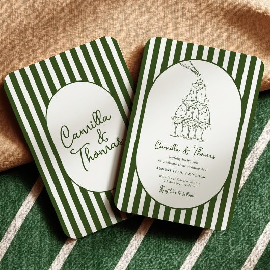 Invitation Mariage aux rayures vert foncé
