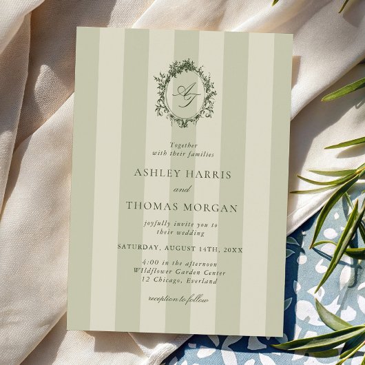 Invitation Mariage aux rayures vert sauge