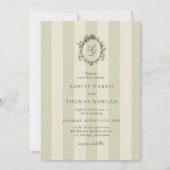 Invitation Mariage aux rayures vert sauge (Devant)