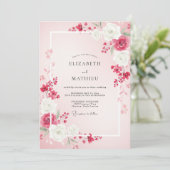 Invitation Mariage aux Renoncules Blanches Framboise (Debout devant)