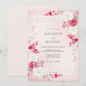 Invitation Mariage aux Renoncules Blanches Framboise (Devant / Derrière)