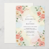 Invitation Mariage aux renoncules corail peint (Devant / Derrière)