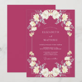 Invitation Mariage aux Renoncules Feuillus de Framboise (Devant / Derrière)