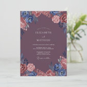 Invitation Mariage aux Renoncules Indigo Mûre (Debout devant)