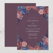 Invitation Mariage aux Renoncules Indigo Mûre (Devant / Derrière)