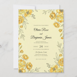 Invitation Mariage aux Renoncules Jaunes Moutarde Peints