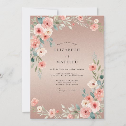 Invitation Mariage aux Renoncules Roses (Devant)