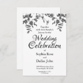 Invitation Mariage aux roses à l'aquarelle noir et blanc mode (Devant / Derrière)
