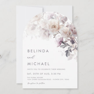 Invitation Mariage aux Roses Aquarelles Mauve Ivoire Arquées