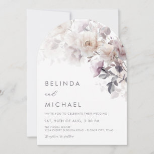 Invitation Mariage aux Roses Aquarelles Mauve Ivoire Arquées