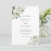 Invitation Mariage aux Roses Blanches d'Hiver Cornouiller et (Debout devant)