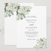Invitation Mariage aux Roses Blanches d'Hiver Cornouiller et (Devant / Derrière)