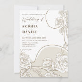 Invitation Mariage aux Roses Blanches et Beige (Devant)