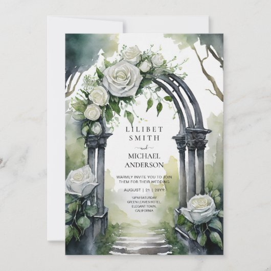 Invitation Mariage aux Roses Blanches Gothiques (Devant)