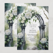 Invitation Mariage aux Roses Blanches Gothiques (Devant / Derrière)