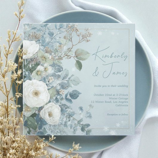 Invitation Mariage aux Roses Blanches Hellebores Eucalyptus A