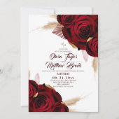 Invitation Mariage aux Roses Bourguignonnes et Herbe de Pampa (Devant)