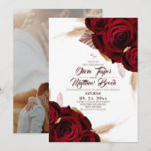 Invitation Mariage aux Roses Bourguignonnes et Herbe de Pampa (Devant / Derrière)