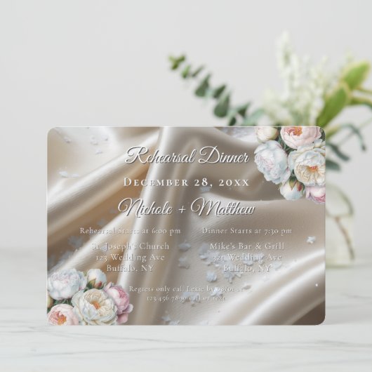 Invitation Mariage aux Roses de Satin Blanc (Debout devant)