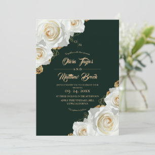 Invitation Mariage aux Roses Émeraude Vert et Blanc