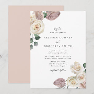 Invitation Mariage aux Roses et Orchidées à l'aquarelle