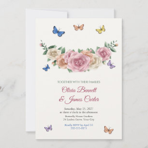 Invitation Mariage aux Roses et Papillons Peints du Jardin