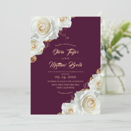 Invitation Mariage aux Roses Fuchsia Rose et Blanches (Debout devant)