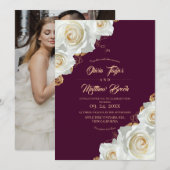 Invitation Mariage aux Roses Fuchsia Rose et Blanches (Devant / Derrière)
