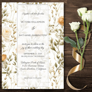 Invitation Mariage aux Roses Ivoire & Or Vintage