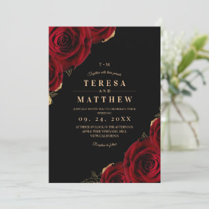 Invitation Mariage aux Roses Noires et Bourguignonnes Moderne