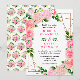Invitation Mariage aux Roses Roses avec Feuillage
