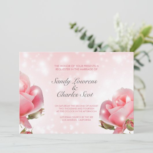 Invitation Mariage aux Roses Roses Élégantes (Debout devant)