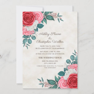 Invitation Mariage aux Roses Rouges et Roses Élégantes