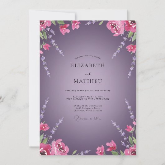 Invitation Mariage aux Sprigs Peints de Violet Profond (Devant)