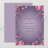 Invitation Mariage aux Sprigs Peints de Violet Profond (Devant / Derrière)