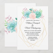 Invitation Mariage aux succulentes à l'aquarelle rose et vert (Devant / Derrière)