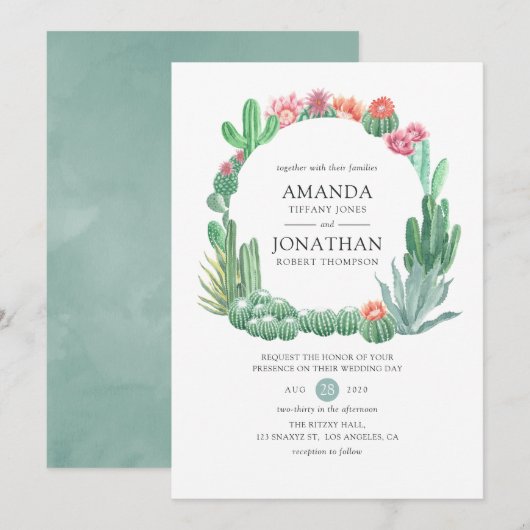 Invitation Mariage aux Succulentes Aquarelles (Devant / Derrière)
