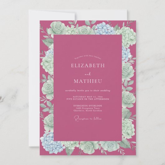 Invitation Mariage aux Succulentes Framboise (Devant)
