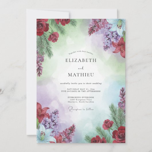 Invitation Mariage aux Teintes de Lilas Rouge (Devant)