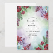 Invitation Mariage aux Teintes de Lilas Rouge (Devant / Derrière)