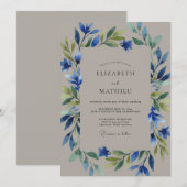 Invitation Mariage aux tons de taupe et pervenche (Devant / Derrière)