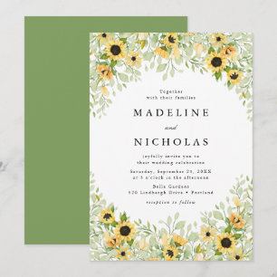 Invitation Mariage aux tournesols aquarelle et verdure