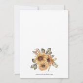 Invitation Mariage aux Tournesols Rustiques (Dos)