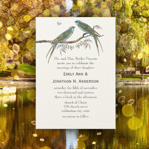 Invitation Mariage aux tourterelles bleu sarcelle vert vintag