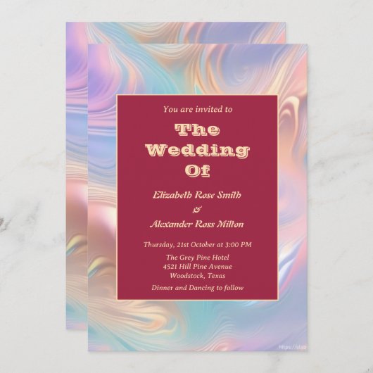 Invitation Mariage aux vagues abstraites pastel rétro groovy (Devant / Derrière)