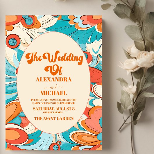 Invitation Mariage aux Vibes Groovy Boho Plage Fun
